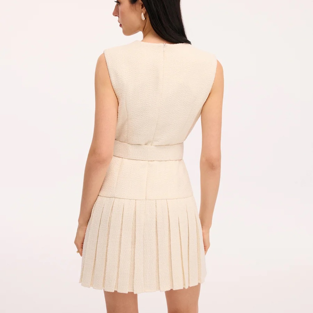 NWT Commense Tweed Pleated Cream Dress - Picture 5 of 14